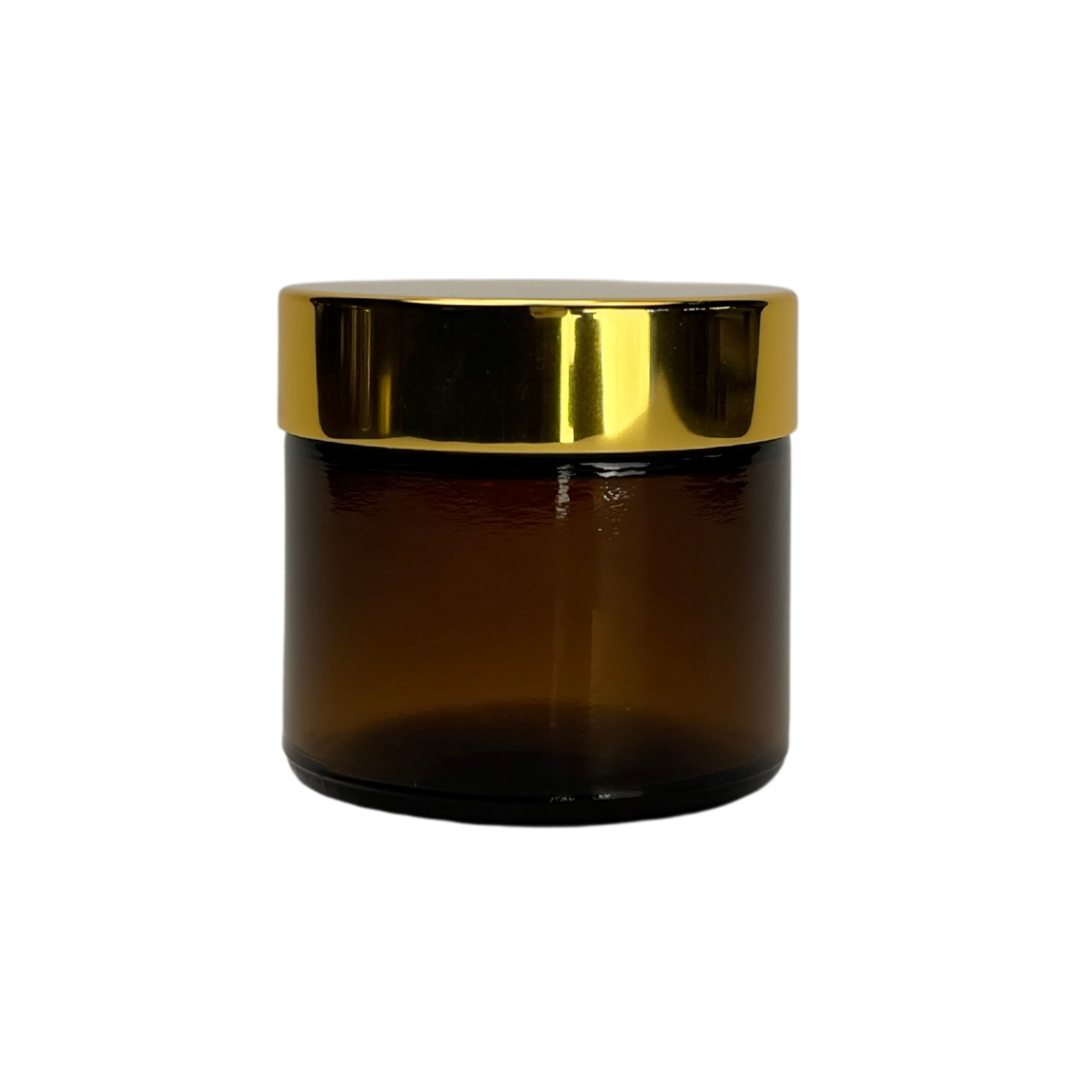 2 oz. Amber Glass 53-400 Straight Sided Jar with Gold Lid