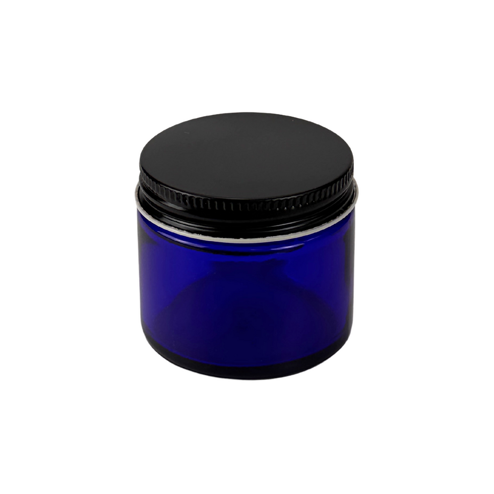 Thumbnail: 2 oz. Cobalt Blue Glass 53-400 Straight Sided Jar with Black Metal Lid
