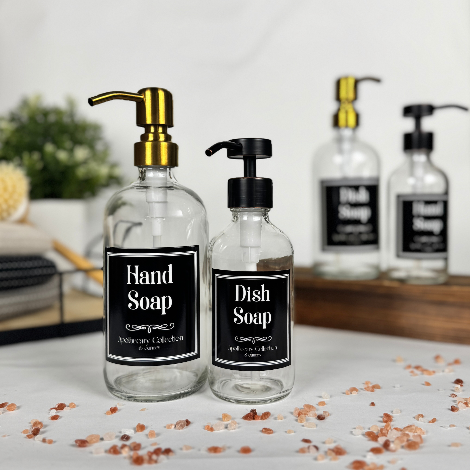 Clear Glass Hand Soap + Dish Soap Dispenser | Apothecary Collection