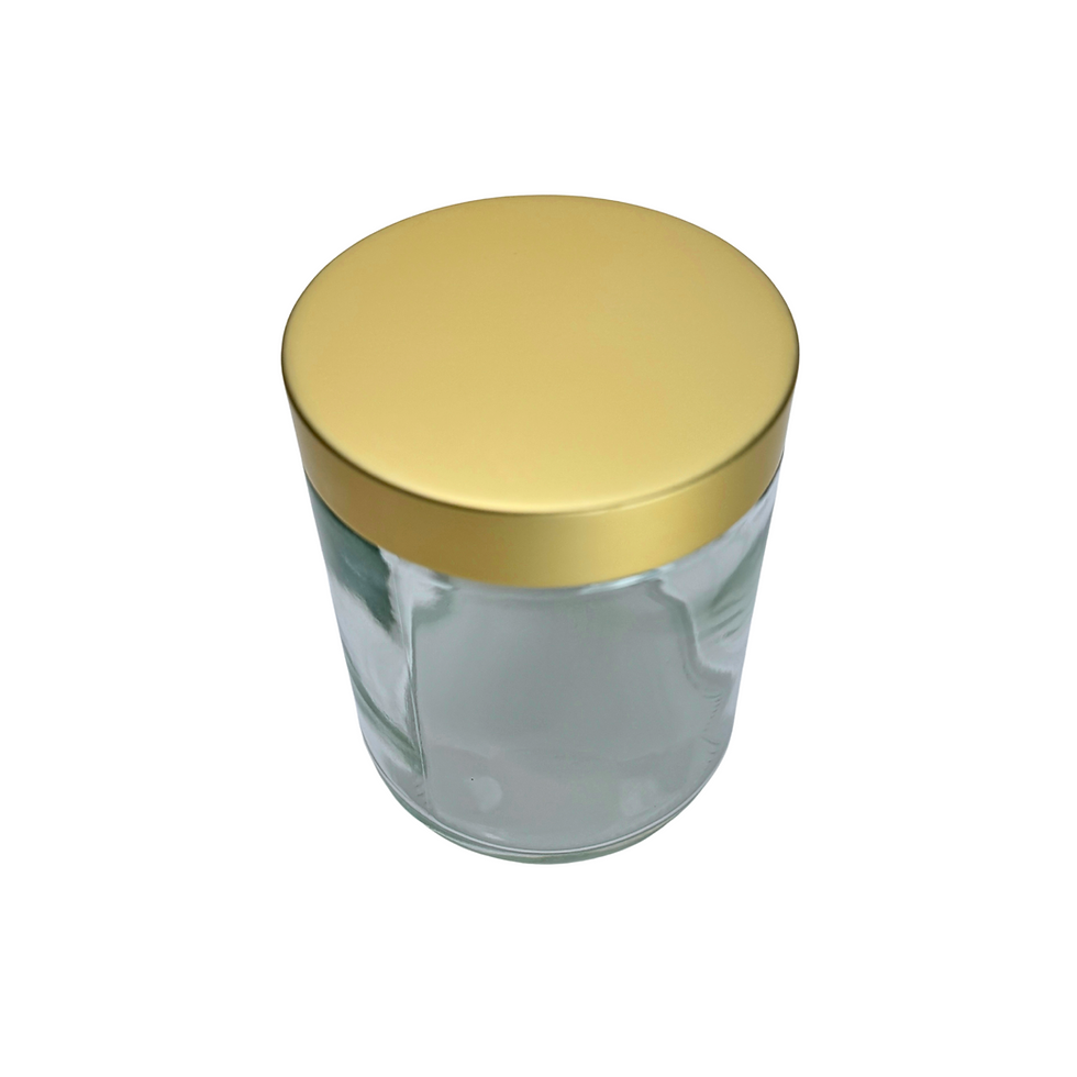 16 oz. Clear Glass 89-400 Straight Sided Jar with Brushed Gold Lid