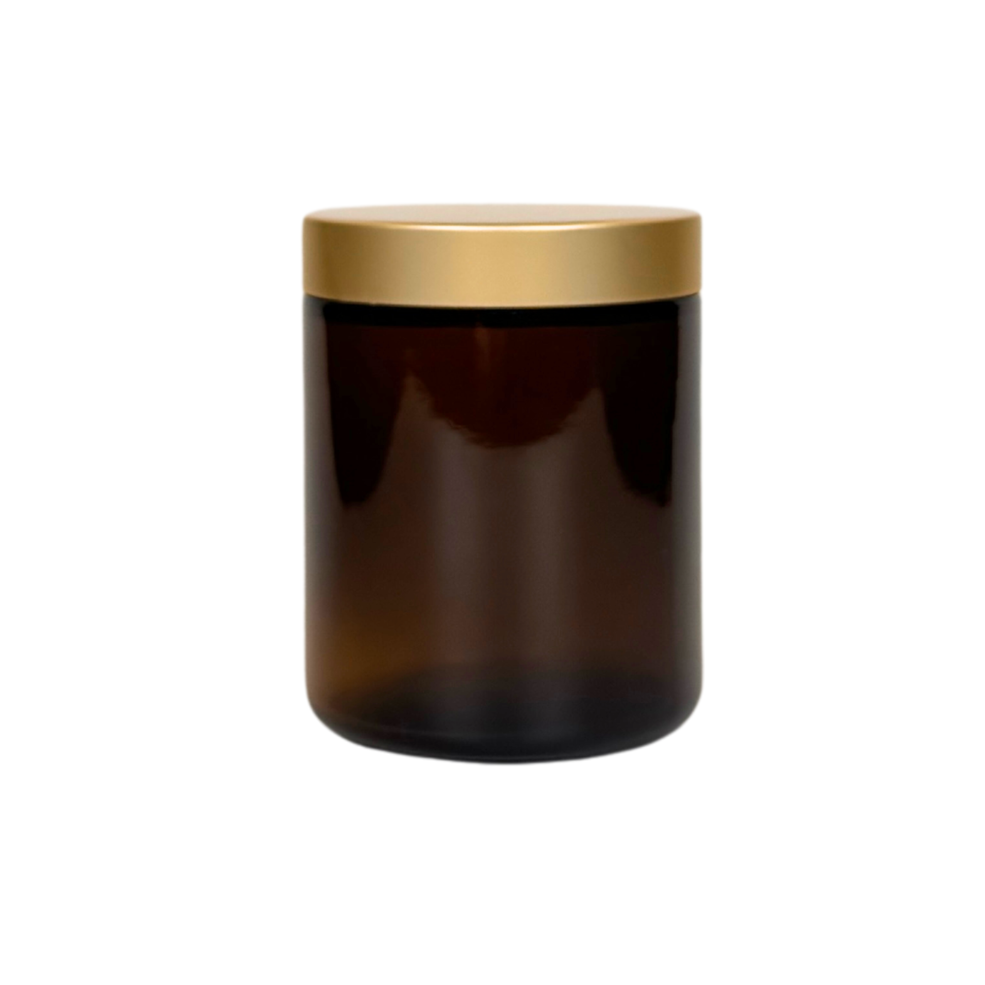 8 oz. Amber Glass 70-400 Straight Sided Jar with Brushed Gold Lid