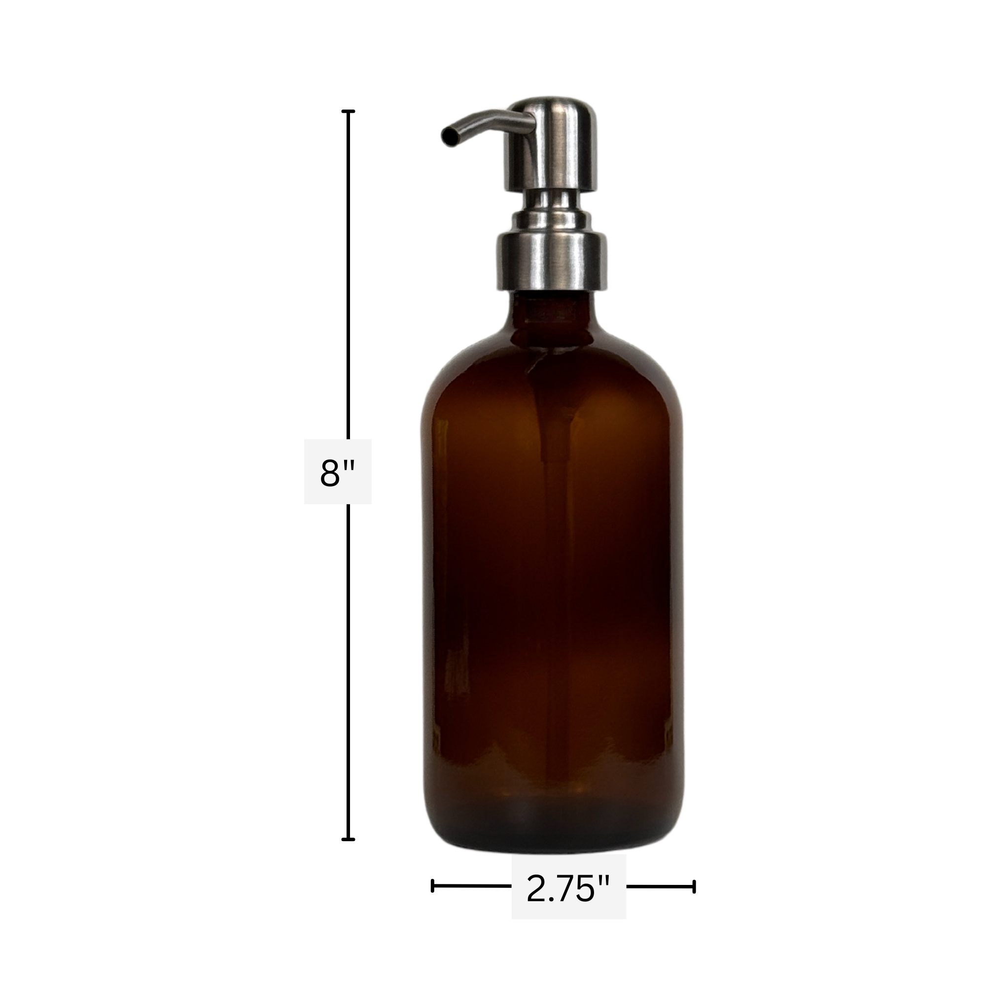 Amber Glass Bottle with Designer Metal Soap Dispenser