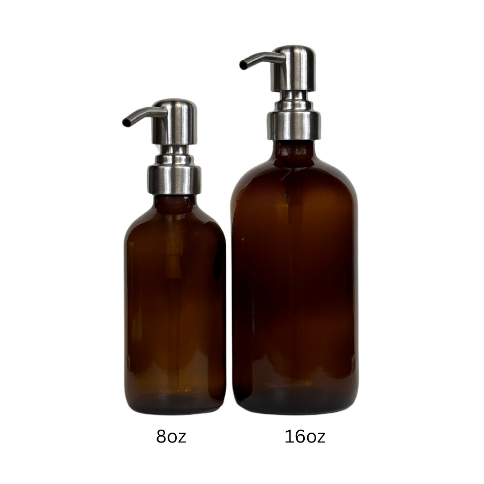 Thumbnail: 8 oz. Amber Boston Round Glass Bottle with Designer Metal Soap Dispenser