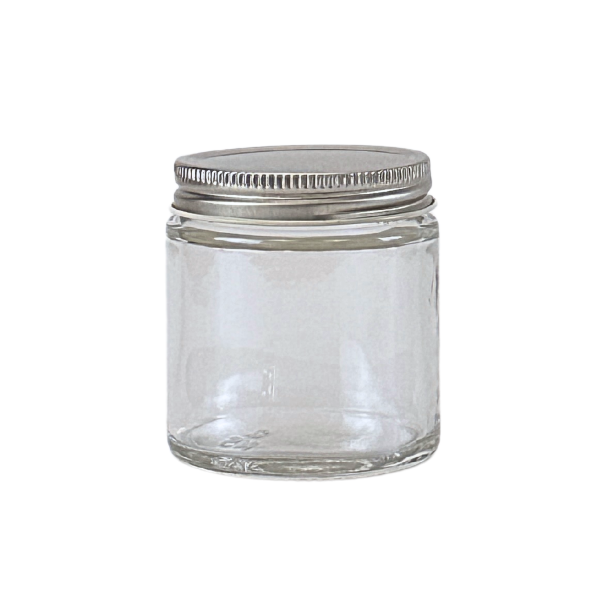 4 oz. Clear Glass 58-400 Straight Sided Jar with Silver Metal Lid