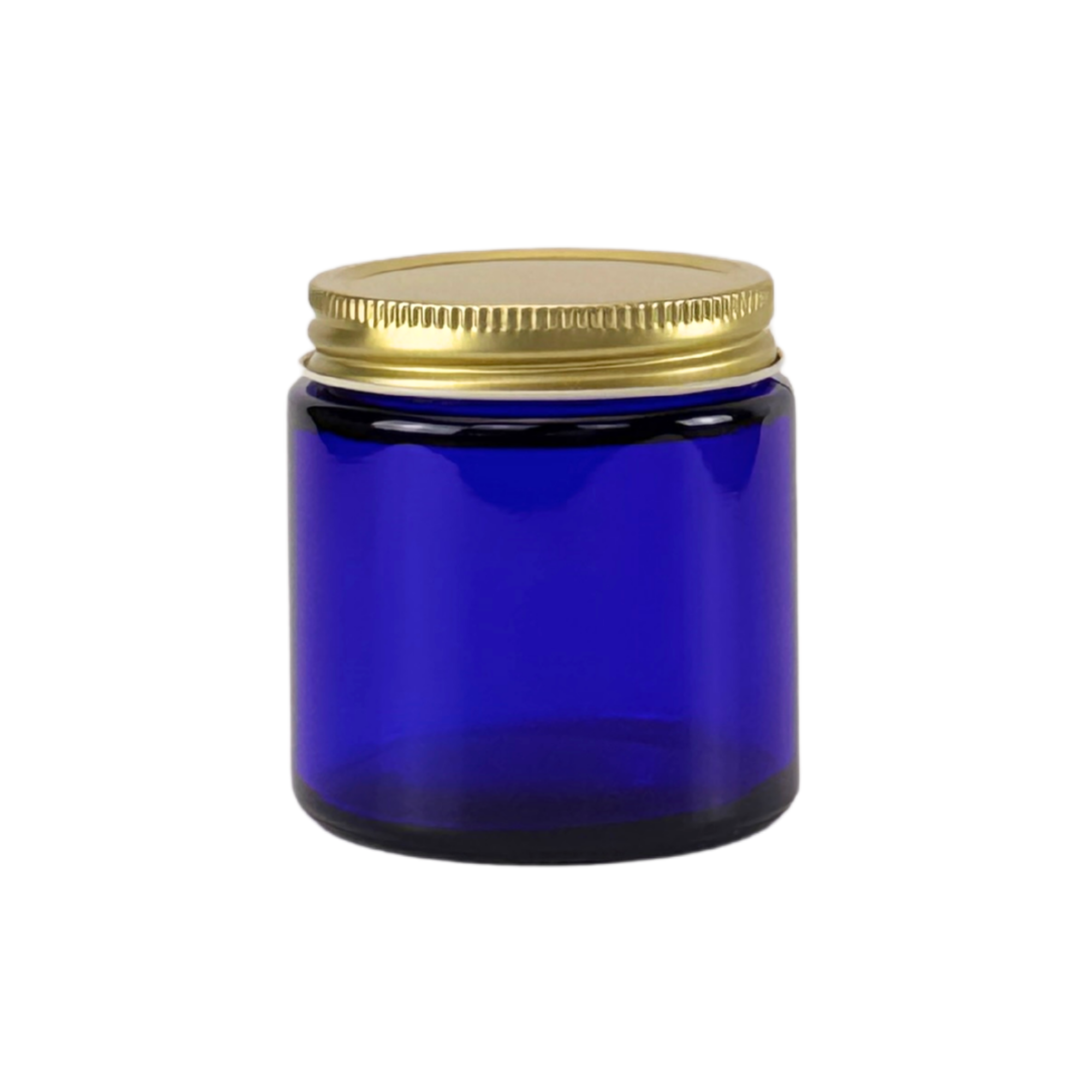 4 oz. Cobalt Blue Glass 58-400 Straight Sided Jar with Gold Metal Lid