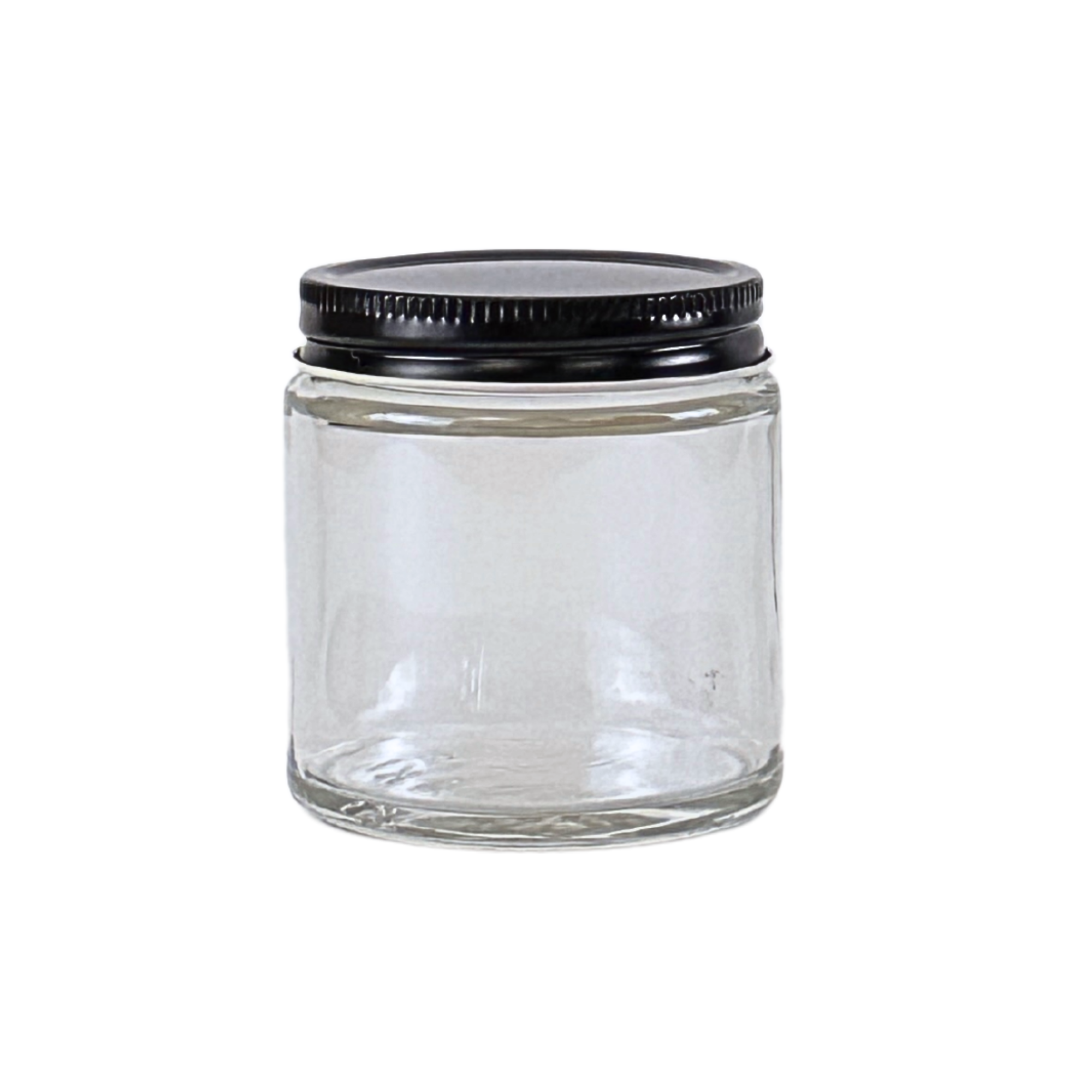 4 oz. Clear Glass 58-400 Straight Sided Jar with Black Metal Lid / Plastisol