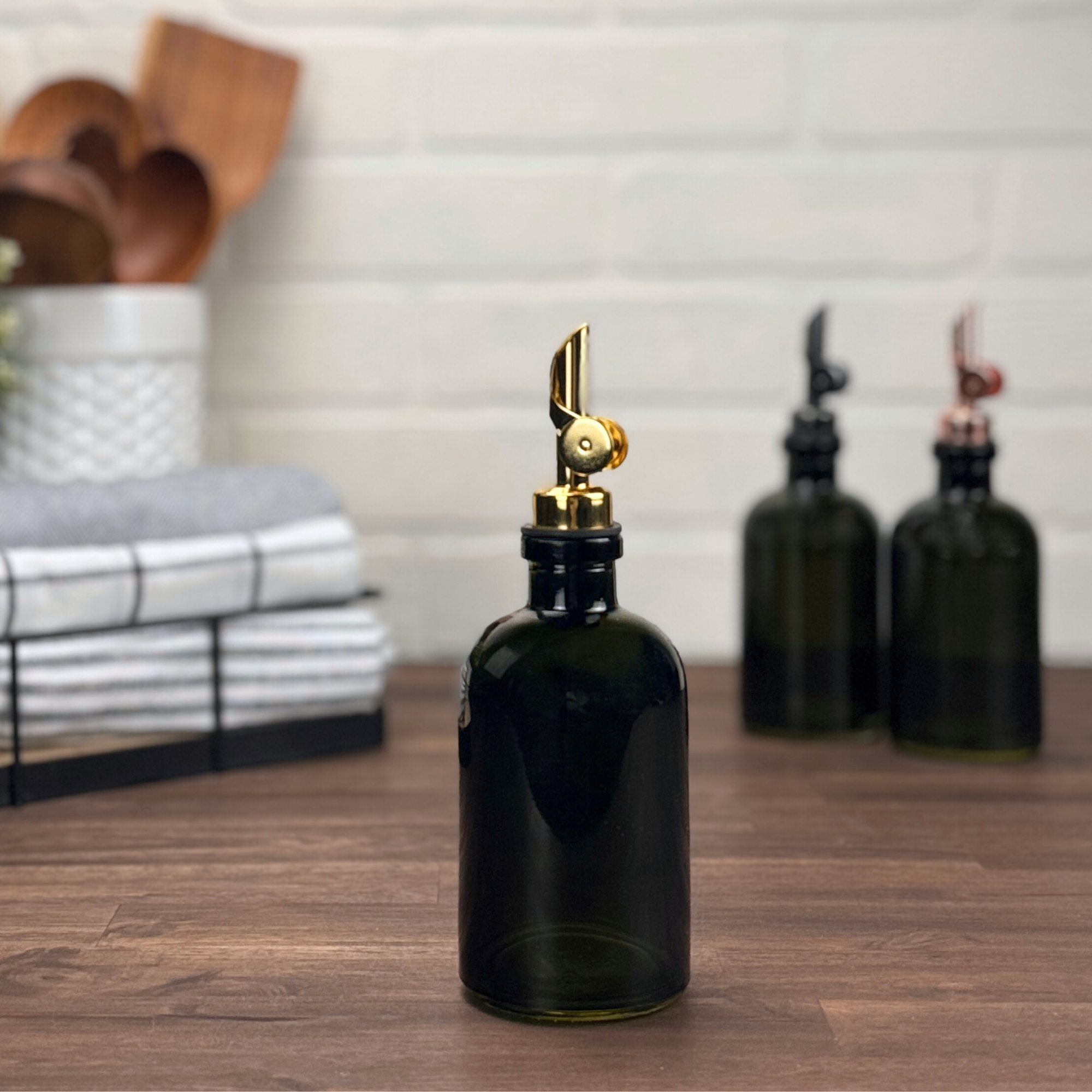 8-ounce Vintage Green Glass Apothecary Bottle | Weighted Pour Spouts