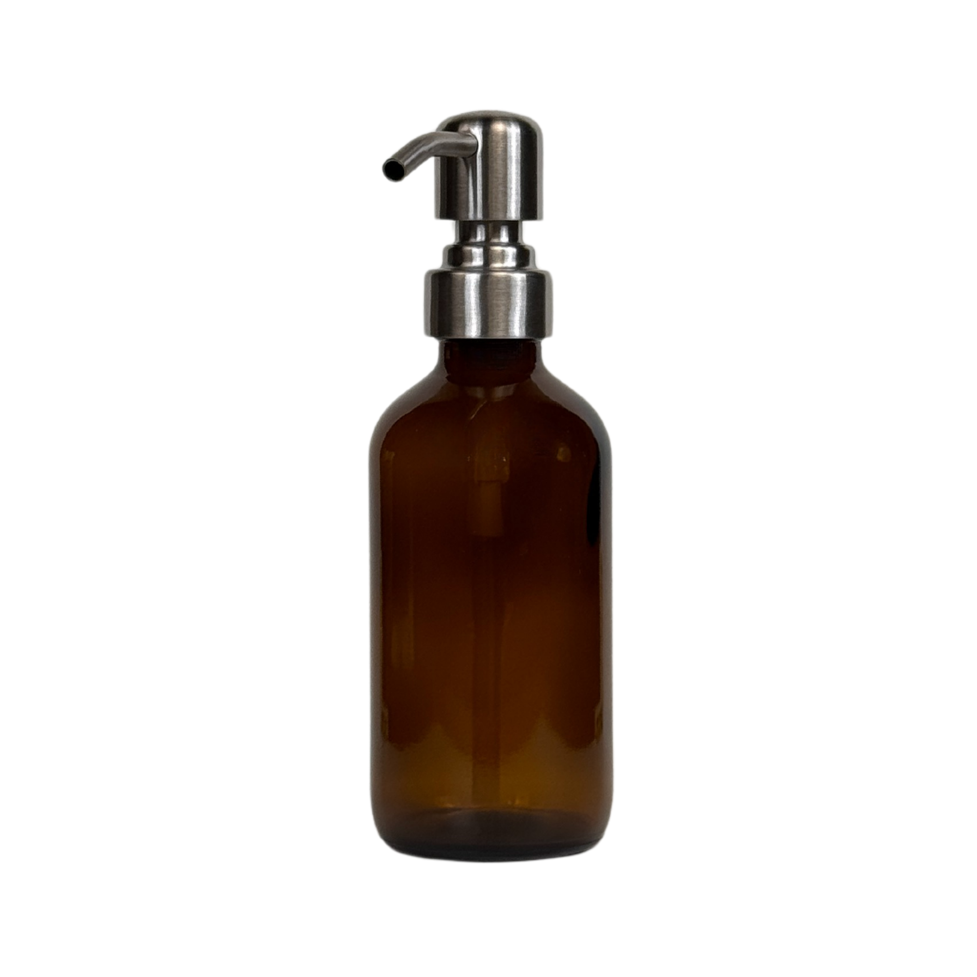 8 oz. Amber Boston Round Glass Bottle with Designer Metal Soap Dispenser