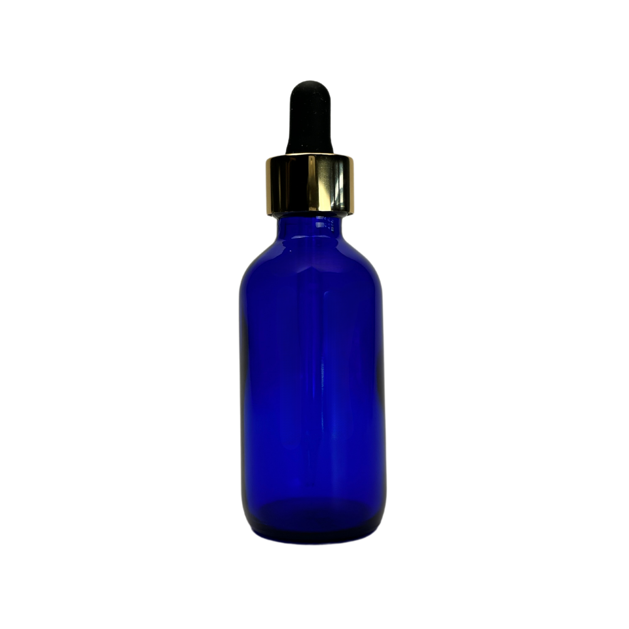2 oz. (60 ML) Cobalt Blue Glass Bottle with Black and Gold Glass Dropper