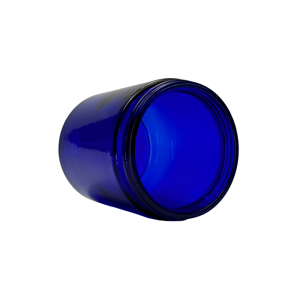 Thumbnail: 8 oz. Cobalt Blue Glass 70-400 Straight Sided Jar with Brushed Gold Lid