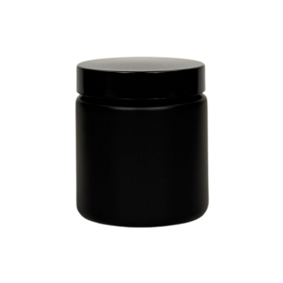 4 oz. Black Matte Glass 58-400 Straight Sided Round Jar with black lid