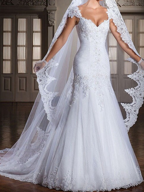 WAJY-2020-Designer-Lace-Appliques-V-Neckline-Cap-Sleeves-Mermaid-Elegant-Wedding-Dresses-B