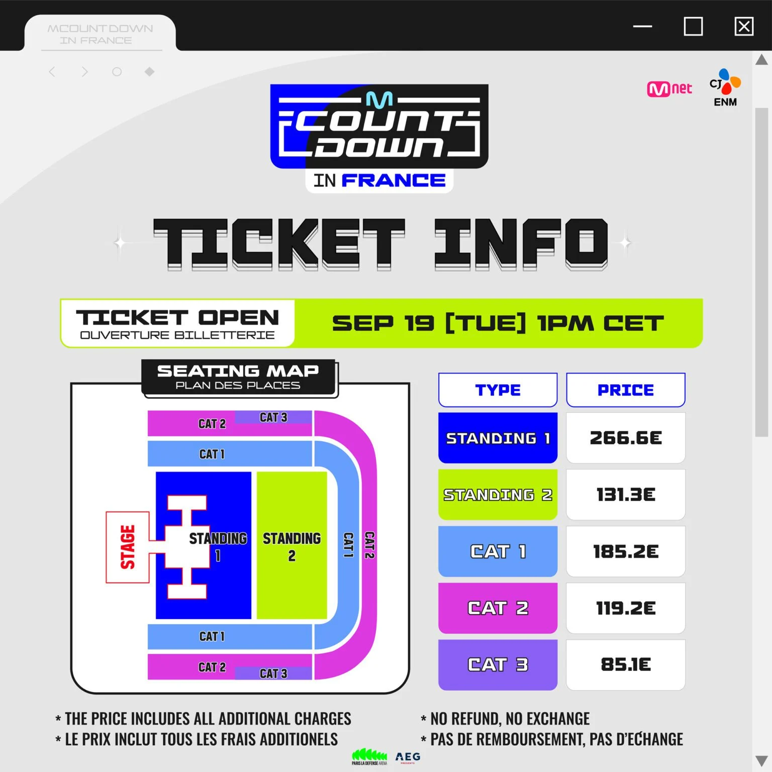 Prix tickets M COUNTDOWN in France