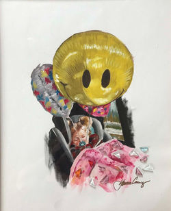 "Post Second Birthday Party Nap" - oil and glass tile on 16x20" canvas - 2021