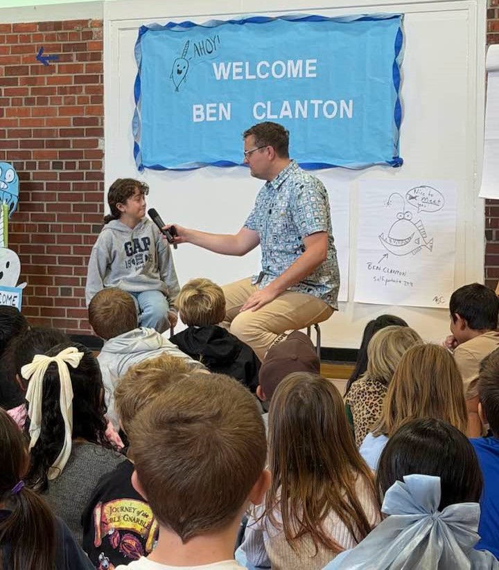 Children's book author Ben Clanton visits Morgen Owings Elementary School students on Oct. 2. Photo courtesy: Lake Chelan School District.