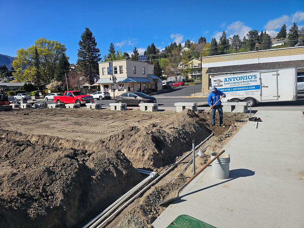 Irrigation installation at site of the Village Green Community Park in Manson, April 16.
