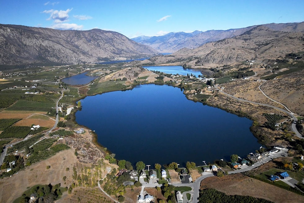 Aerial view of Roses Lake in the foreground. Wapato Lake, upper right, Dry Lake, left, and Lake Chelan in the distance. Photos courtesy: Jeff Conwell.