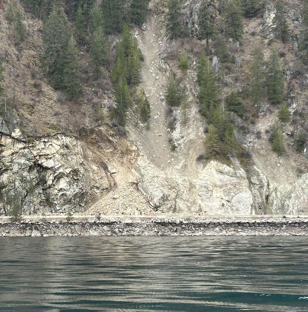 View of South Lakeshore Road rockslide from Lake Chelan March 5. Photo courtesy: Anna Galipeau.