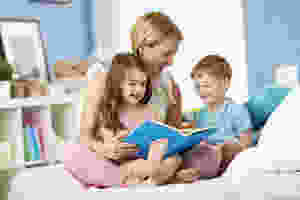 Mom reading to kids