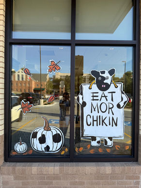 Fall windows at Chic Fila in Tulsa, Oklahoma by Tulsa Window Artist, Maria A. Trester