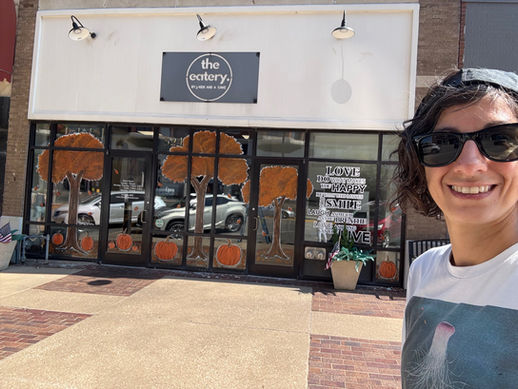 Fall windows at The Eatery in Bartlesville, Oklahoma. Painted by Tulsa artist Maria A. Trester