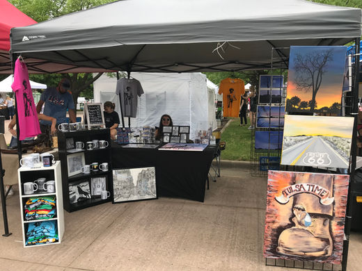 Original artwork and printed art items on display at the 918 Makers Market