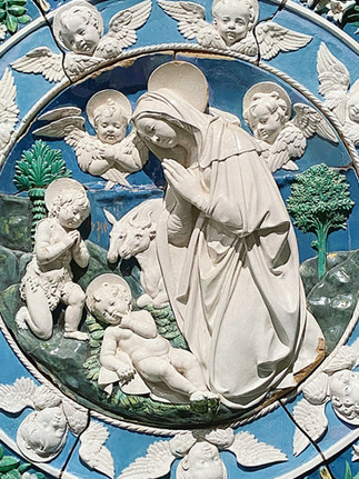 La Vierge adorant l’Enfant avec Saint Jean Baptiste enfant et deux chérubins, par Andrea et Giovanni Della Robbia 