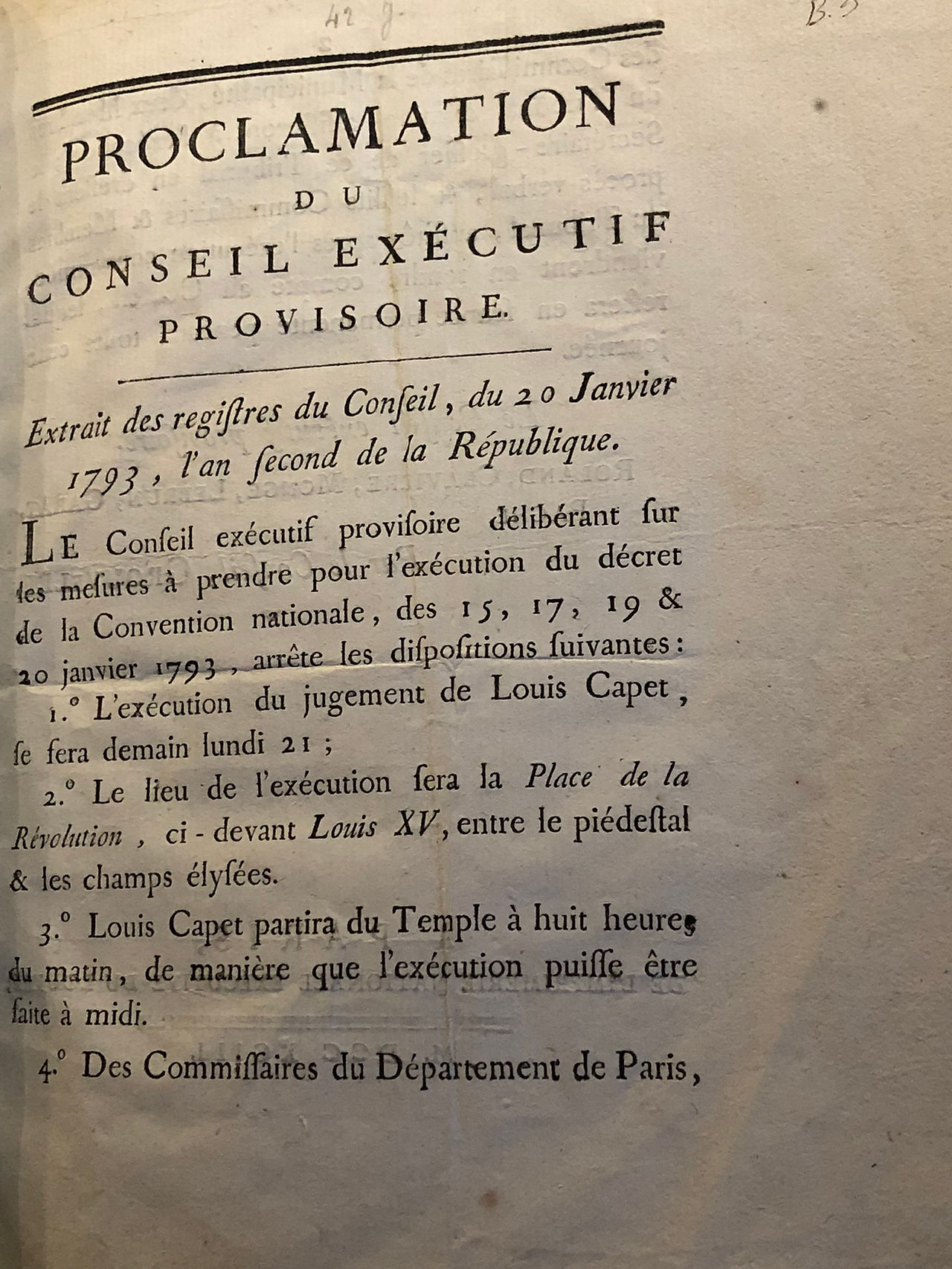 Proclamation exécution Louis XVI