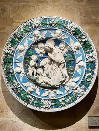La Vierge adorant l’Enfant avec Saint Jean Baptiste enfant et deux chérubins, par Andrea et Giovanni Della Robbia 