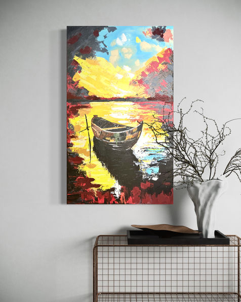 Abstract seascape with sailboat painting by Ian McGann – colorful marine art