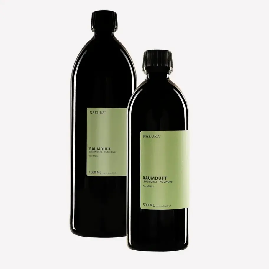 NAKURA Raumduft Nachfüller Lemongras-Patchouli, erhältlich in 500ml und 1000ml, mit naturreinen ätherischen Ölen für eine lan