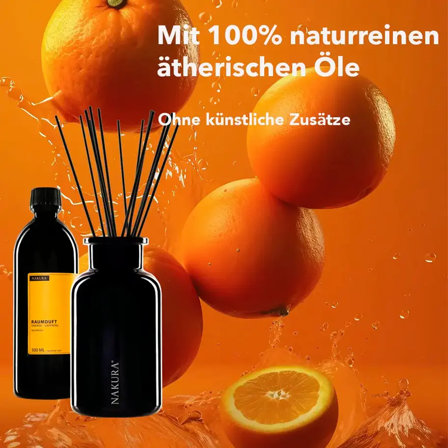 NAKURA Duftdiffuser 500ml Orange-Lavendel, mit naturreinen ätherischen Ölen, sorgt für eine frische und beruhigende Raumatmos
