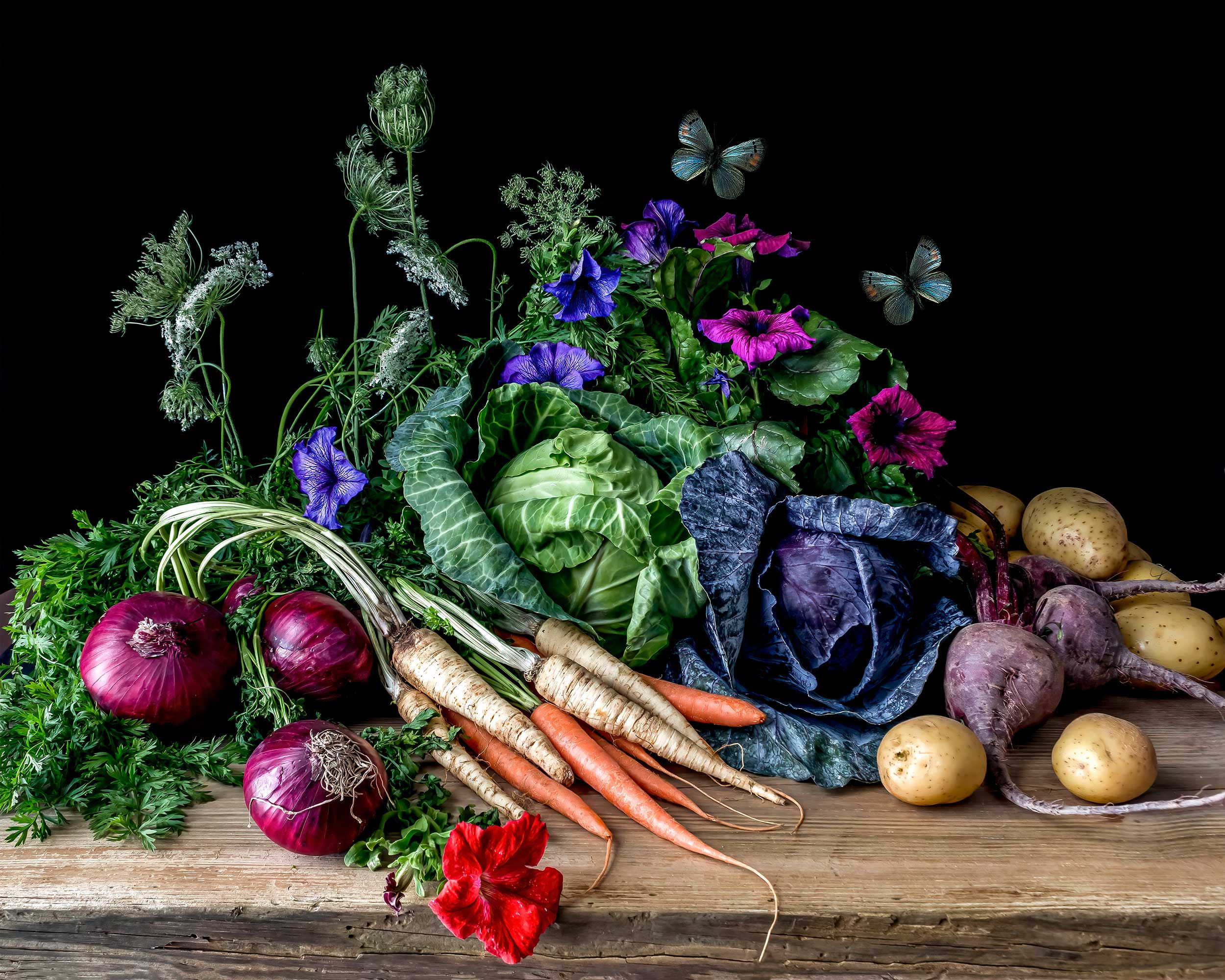 Vegetables and Petunias