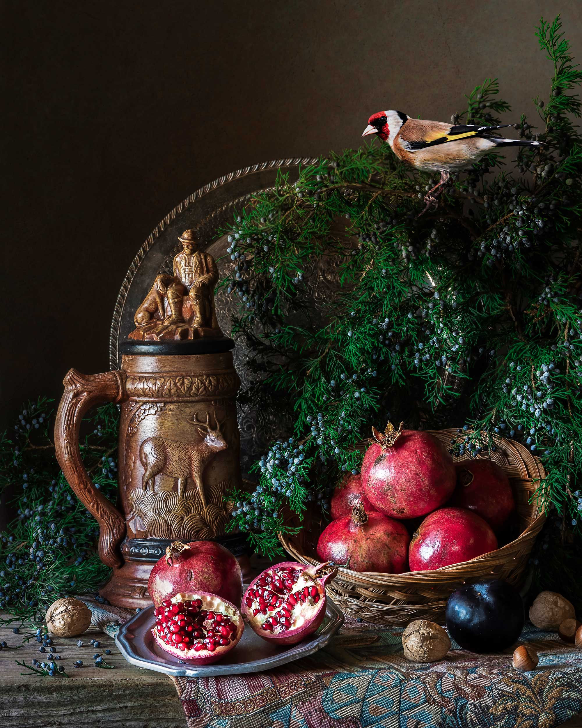 Pomegranates and Goldfinch