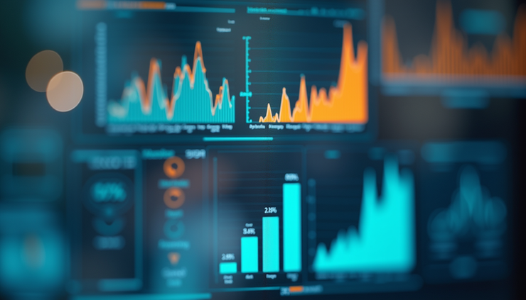 Eye-level view of a digital dashboard displaying ESG data metrics