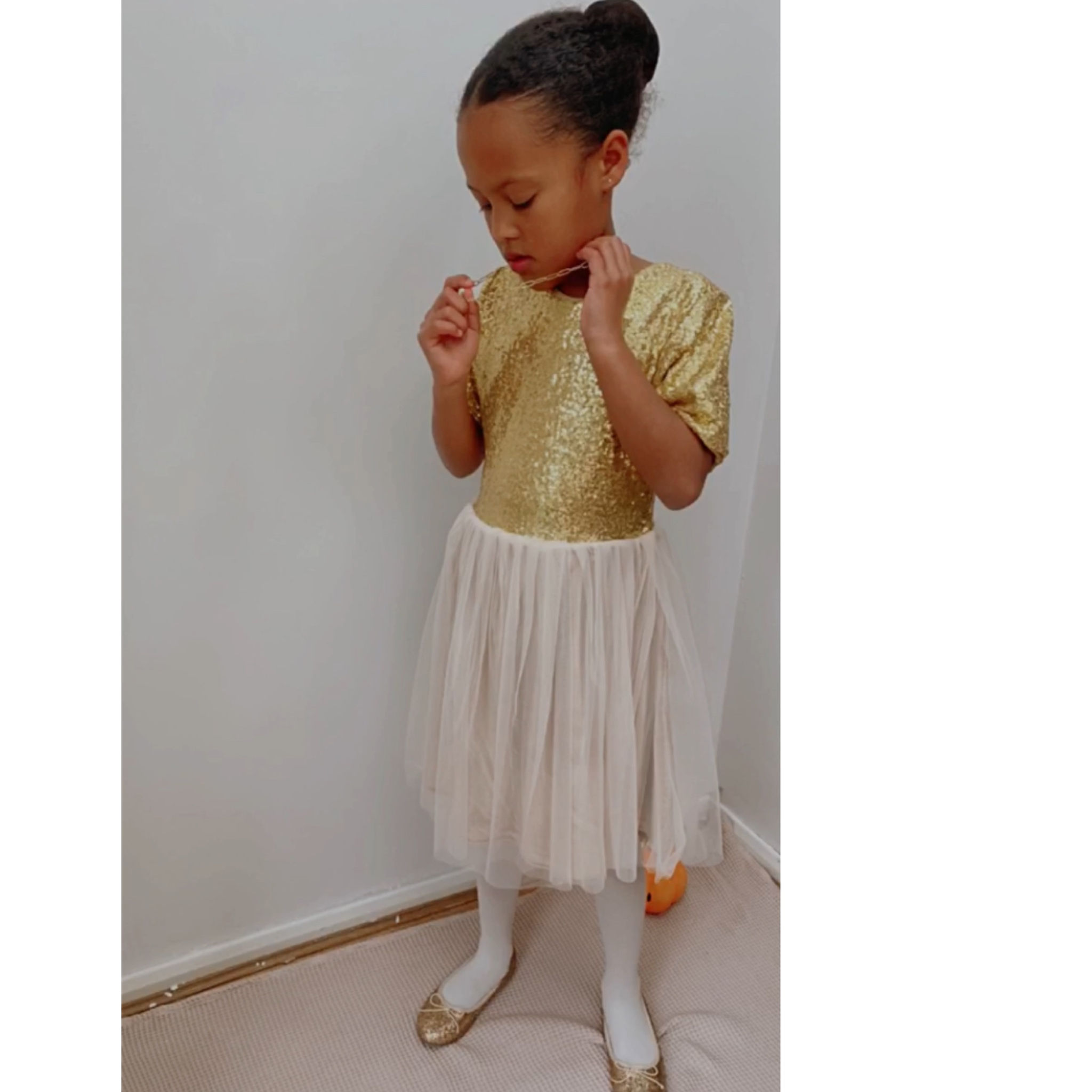 Gold sequin soft tulle dress