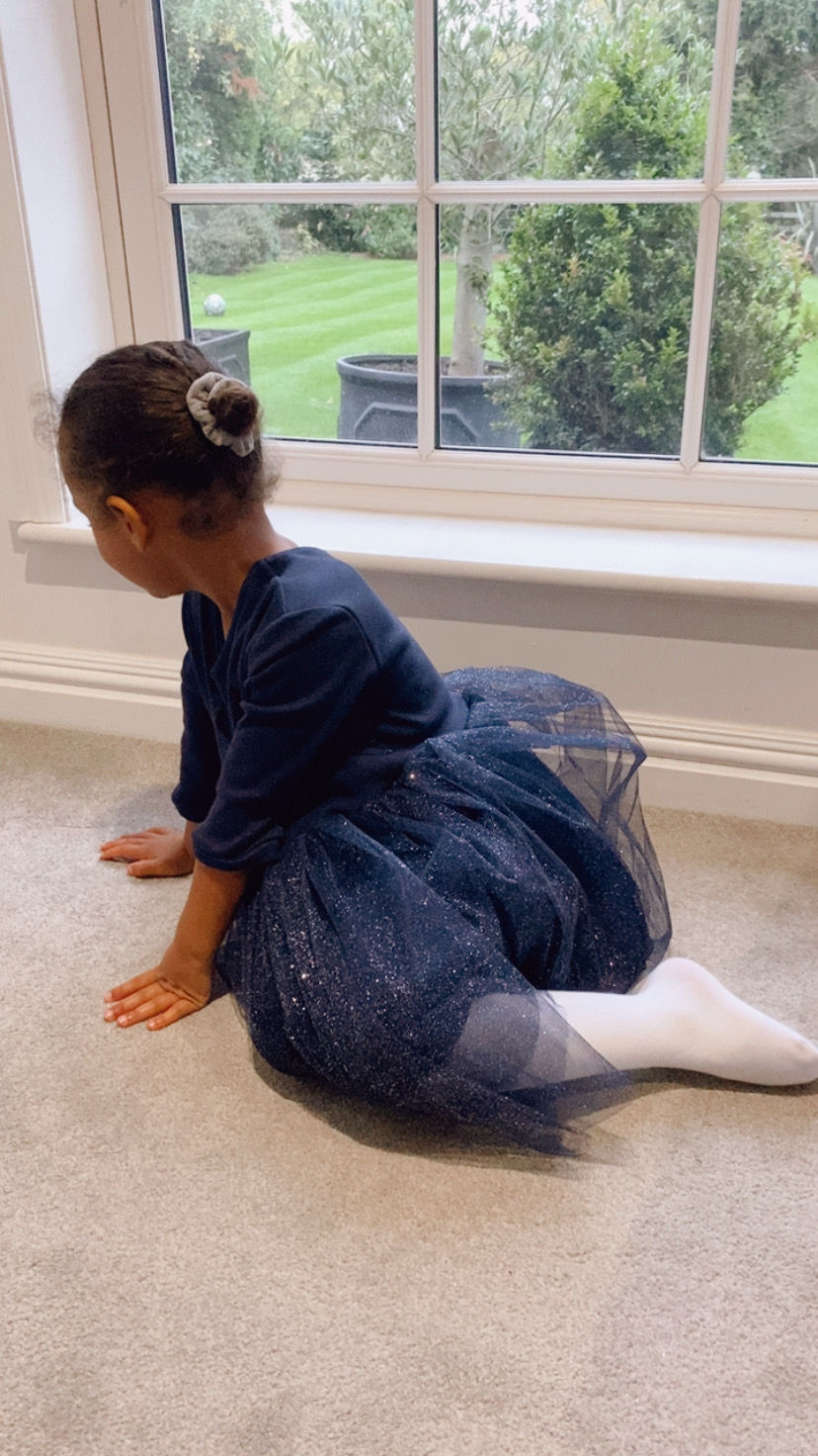 Thumbnail: Navy Cotton long sleeve sparkly tutu dress