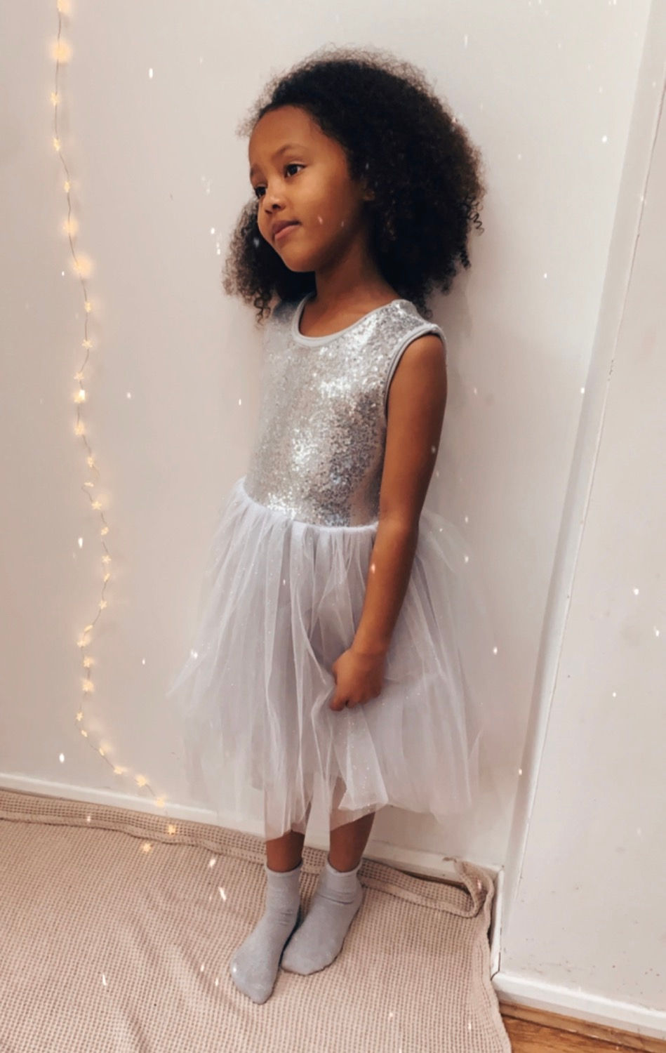 Thumbnail: Silver sequin sparkly tulle dress