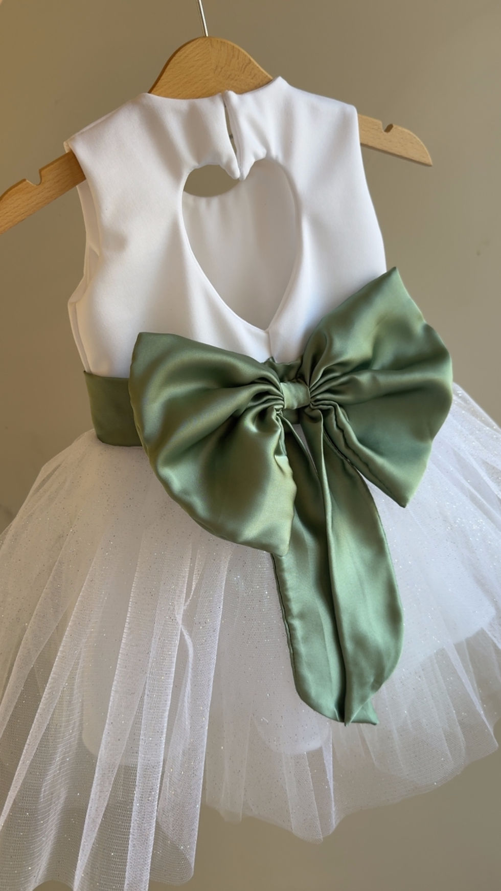 Thumbnail: Sparkly tulle Dark Sage bow sash flower girl dress