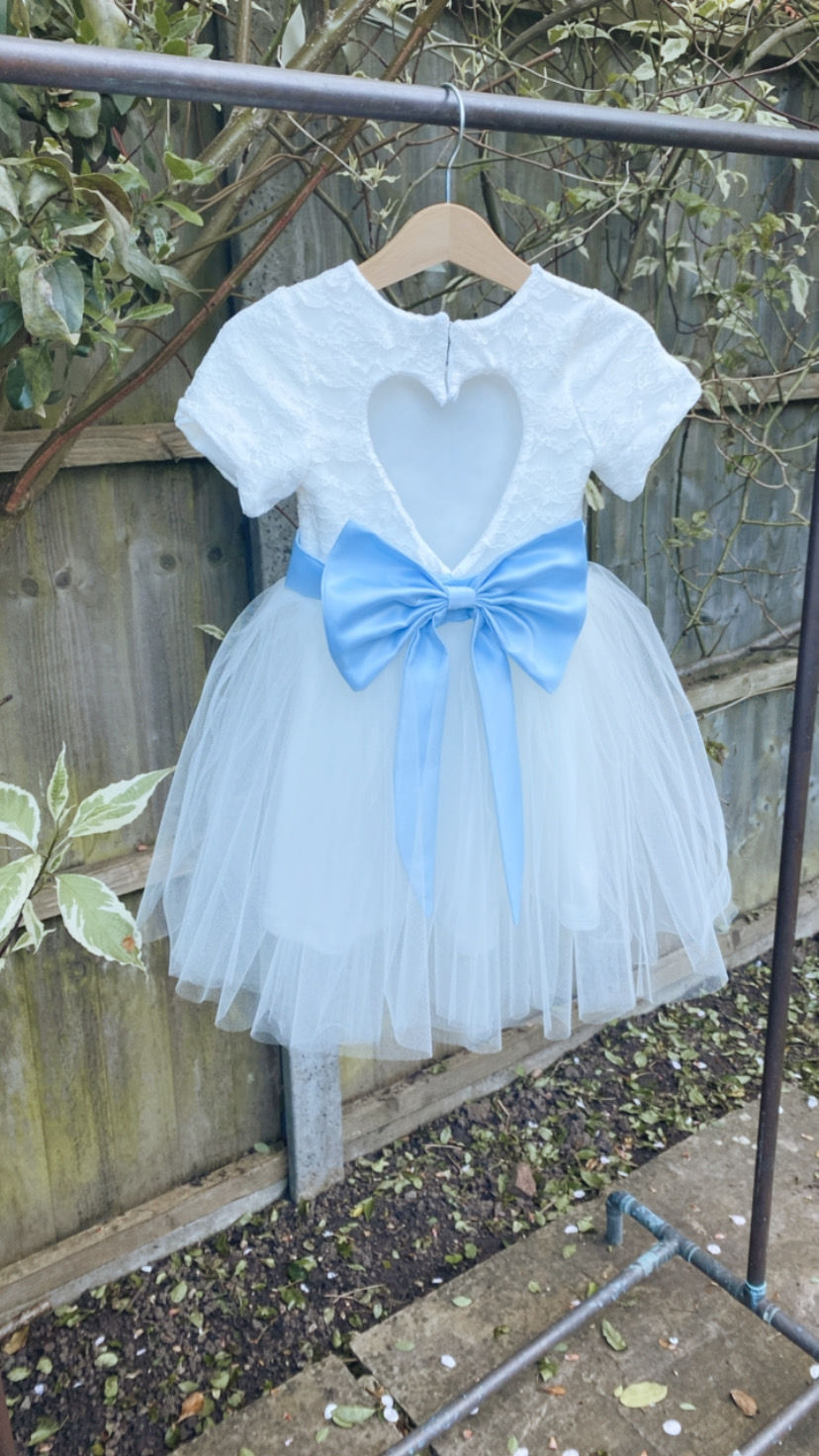 Thumbnail: Lace heart back flower girl dress
