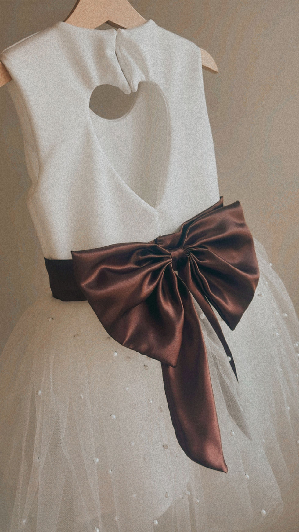Thumbnail: Pearl tulle Flower Girl Brown bow tutu dress