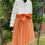 Thumbnail: Long sleeve lace burnt orange tulle flower girl dress