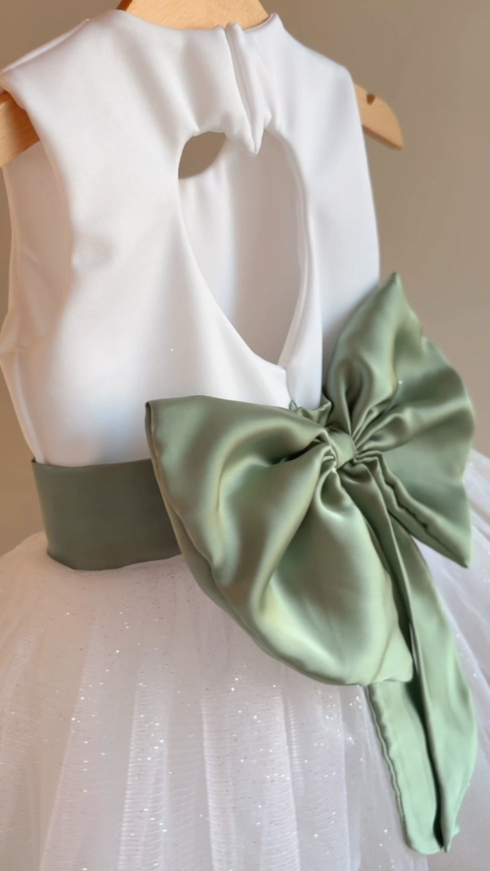 Thumbnail: Sparkly tulle Dark Sage bow sash flower girl dress