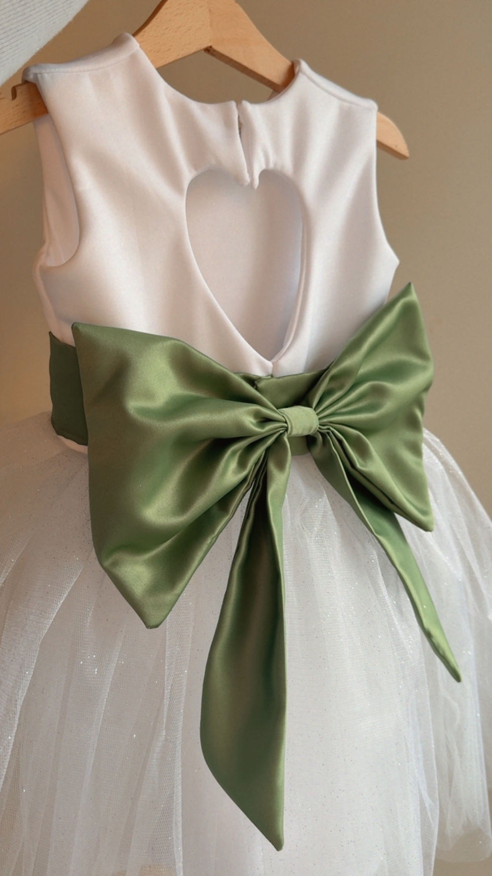 Thumbnail: Sparkly tulle Olive Green bow sash flower girl dress
