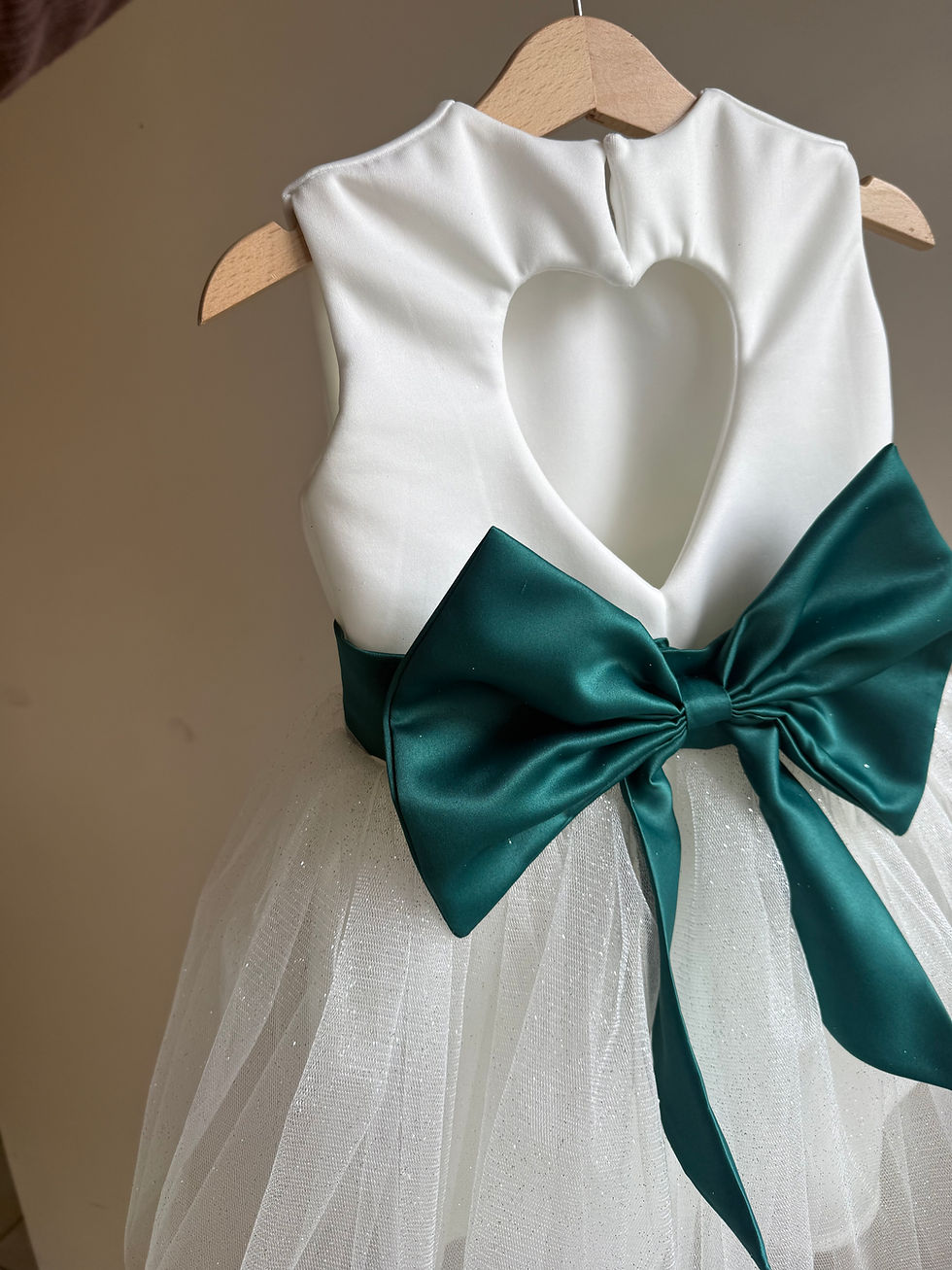 Thumbnail: Sparkly tulle Emerald Green bow sash flower girl dress