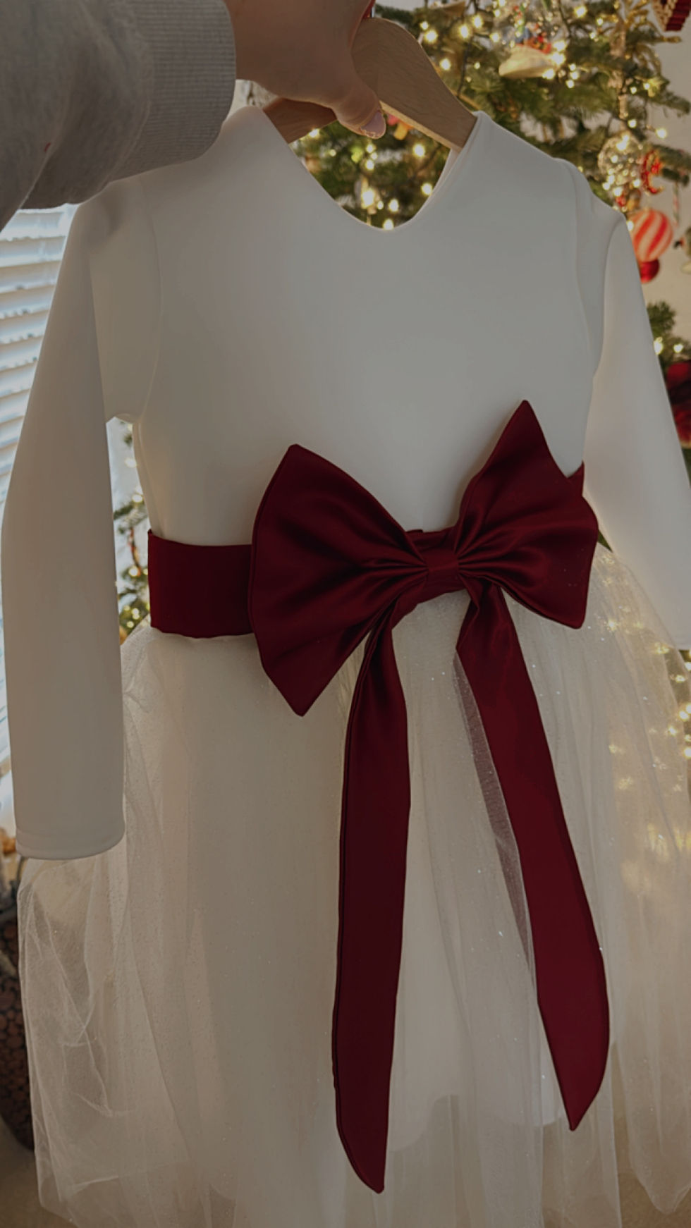Thumbnail: Long sleeve sparkly ankle tulle flower girl dress