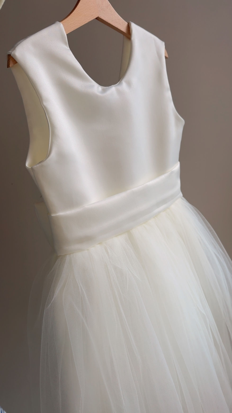 Thumbnail: Duchess satin plain back flower girl dress