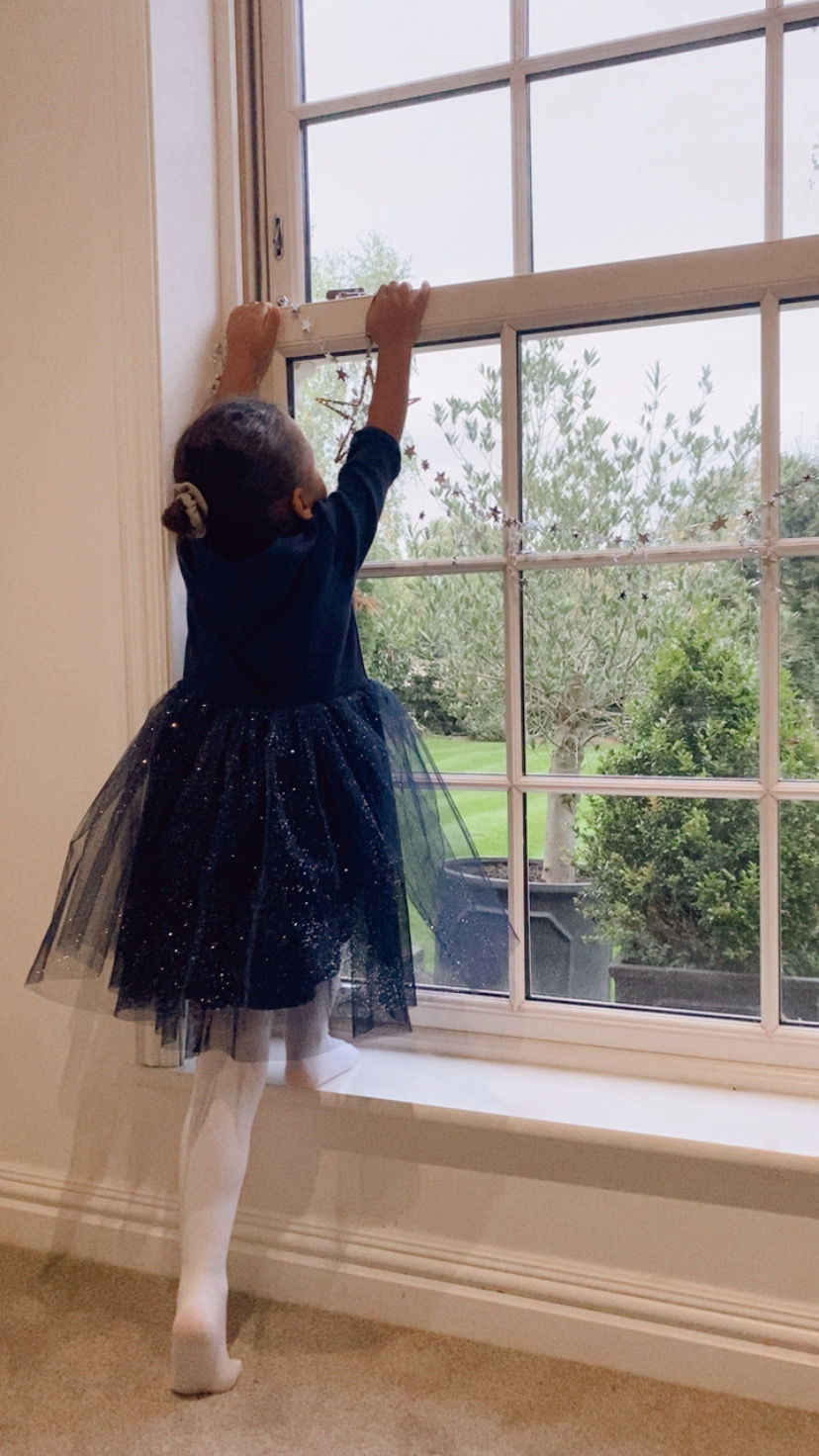 Thumbnail: Navy Cotton long sleeve sparkly tutu dress