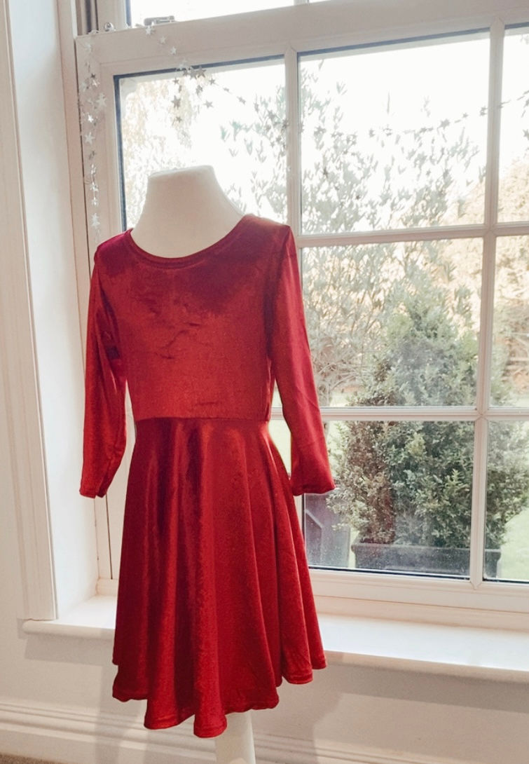 Thumbnail: Long Sleeve Velvet Skater Dress