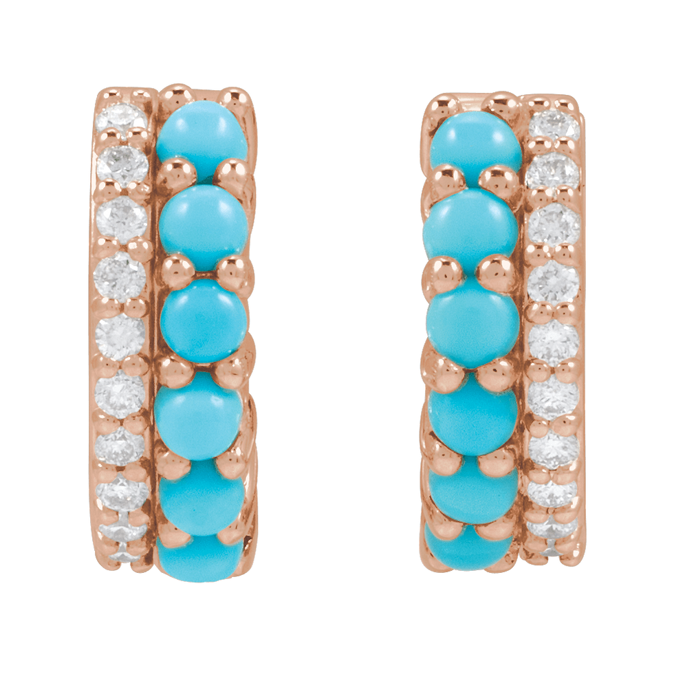 Thumbnail: Natural Turquoise & 1/8 CTW Natural Diamond Huggie Hoop Earrings